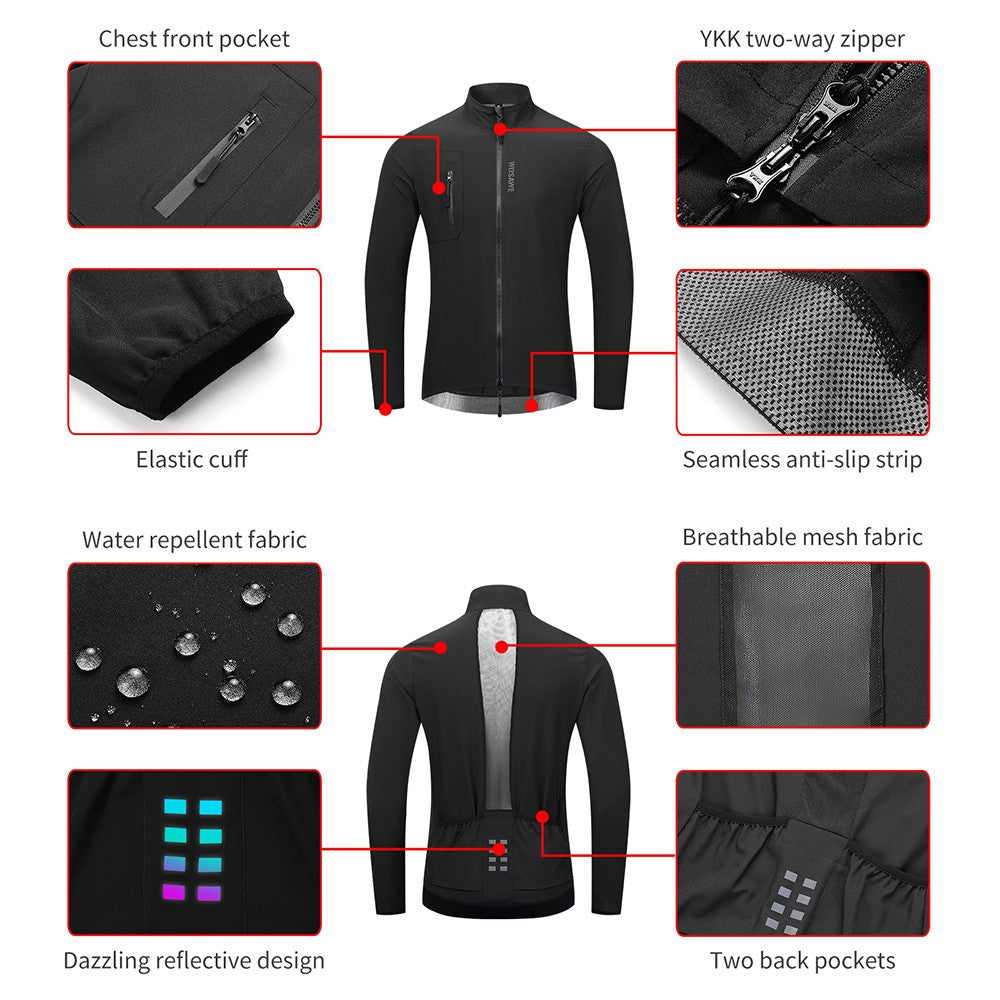 WOSAWE Mens Cycling Windproof Jacket Ultralight Windbreaker MTB Road Bike Vest Water Resistant Long Jersey with 2 way YKK zipper