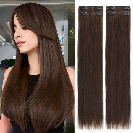 LUPU Synthetic Fiber Hair Extensions, Easy to Wear, Heat-Resistant, 16/20/24 Inch, Set of 4 Pieces, Versatile for All Users
