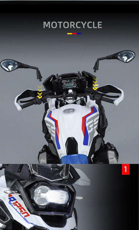 1/9 R1250 GS ADV Alloy Racing Motorcycle Diecasts Street Sports Motorcycle Model Simulation With Light Collection Kids Toys Gift