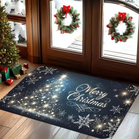 Merry Christmas Blue Star Snowflake Welcome Mat Bathroom Living Room Bedroom Kitchen Office Holiday Christmas Decoration Carpet