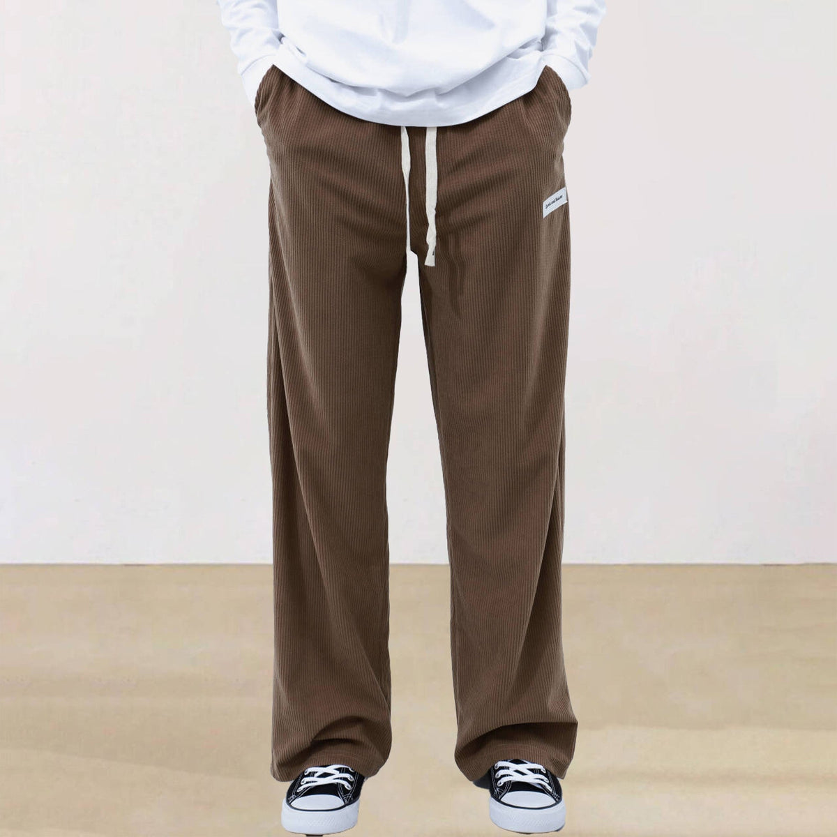 Mens Corduroy Joggers Pants Casual Cargo Pants Drawstring Elastic Waist Baggy Tapered Sweatpants with Pockets Outdoor Sweatpants