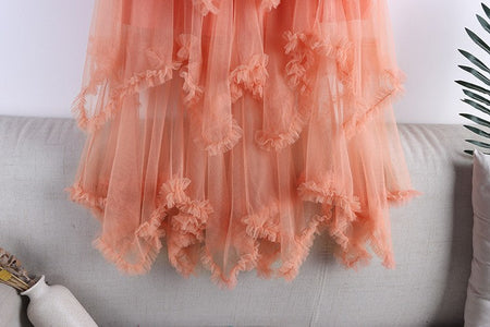TIGENA Tutu Tulle Long Skirt for Women 2023 New Summer Korean Aesthetic Cute Irregular Mesh High Waist Maxi Skirt Female Purple