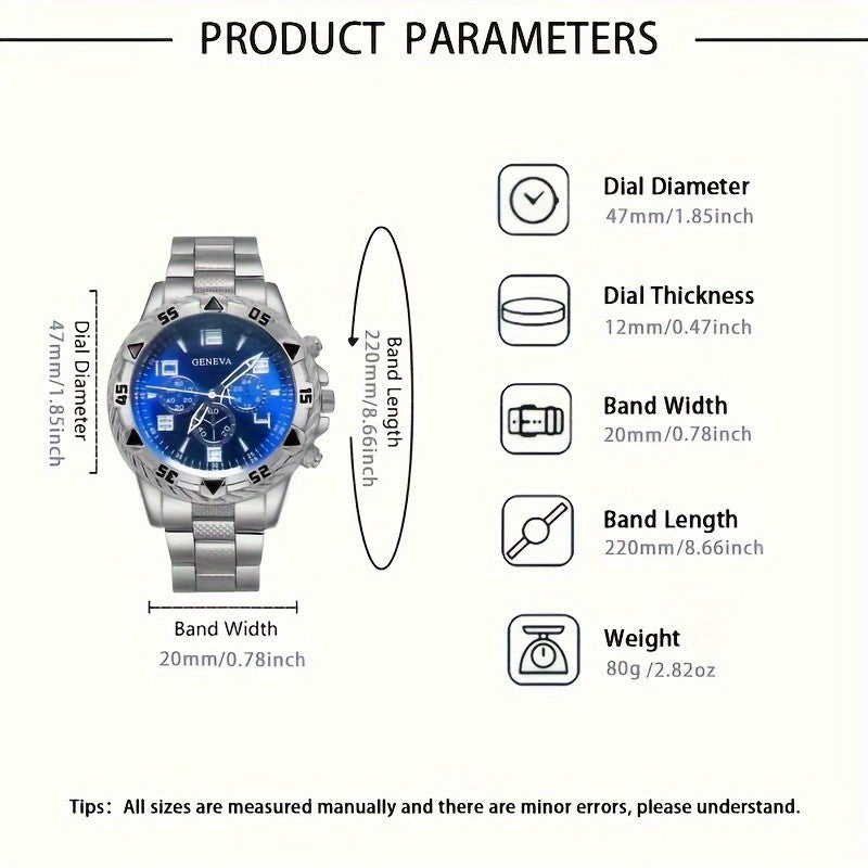 4pcs fashionable men's quartz watch - stainless steel strap, round zinc alloy case, electronic sports
