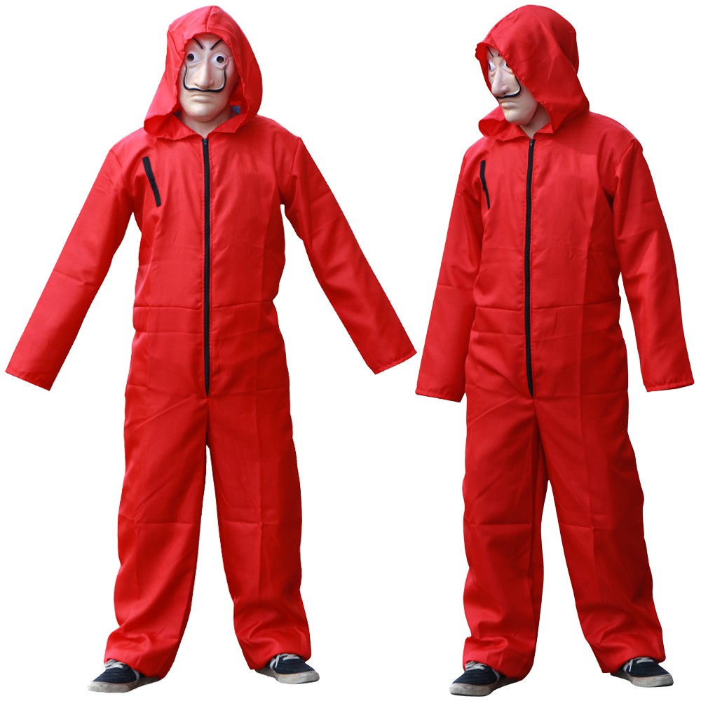 Adult and Children's Paper House Cosplay Costume Red Onesie Halloween Stage Wear with Hat Onesie Set