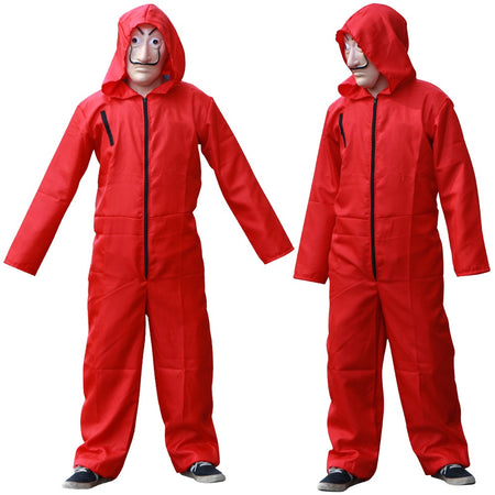 Adult and Children's Paper House Cosplay Costume Red Onesie Halloween Stage Wear with Hat Onesie Set