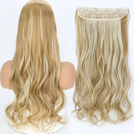 Long Straight Hairstyle 5 Clip Natural Hair Extension Synthetic Fiber Heat-Resistant Hairpiece 22"32" Black Brown Blonde