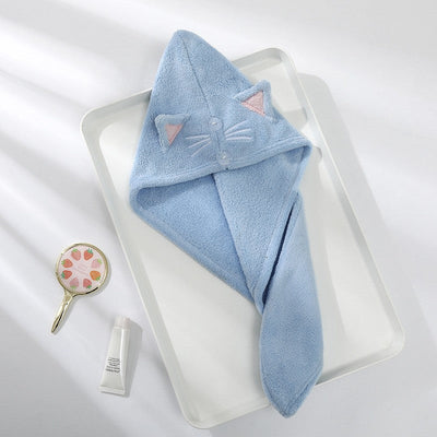 Cute Soft Microfiber Towels Shower Cap Towel Bath Hats Dry Hair Cap Quick Drying Cat Hat for Women Lady Turban Head Girl Towel