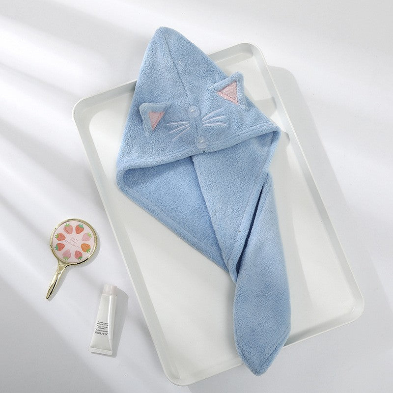 Cute Soft Microfiber Towels Shower Cap Towel Bath Hats Dry Hair Cap Quick Drying Cat Hat for Women Lady Turban Head Girl Towel