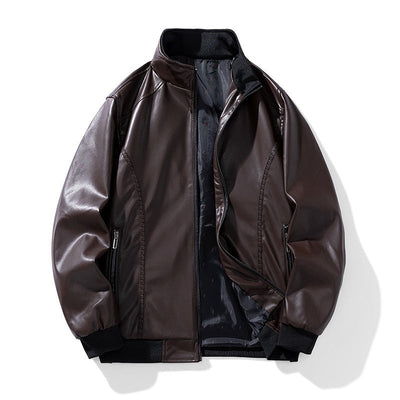 Leather Jacket Men Coats Windproof Oversized 6XL 7XL 8XL Plus Size Autumn Motorcycle Travel Fleece Black Zipper Winter Overcoat