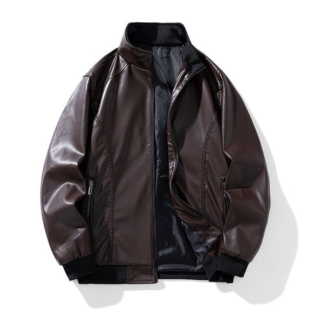 Leather Jacket Men Coats Windproof Oversized 6XL 7XL 8XL Plus Size Autumn Motorcycle Travel Fleece Black Zipper Winter Overcoat