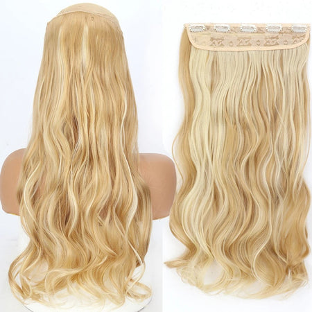 Long Straight Hairstyle 5 Clip Natural Hair Extension Synthetic Fiber Heat-Resistant Hairpiece 22"32" Black Brown Blonde