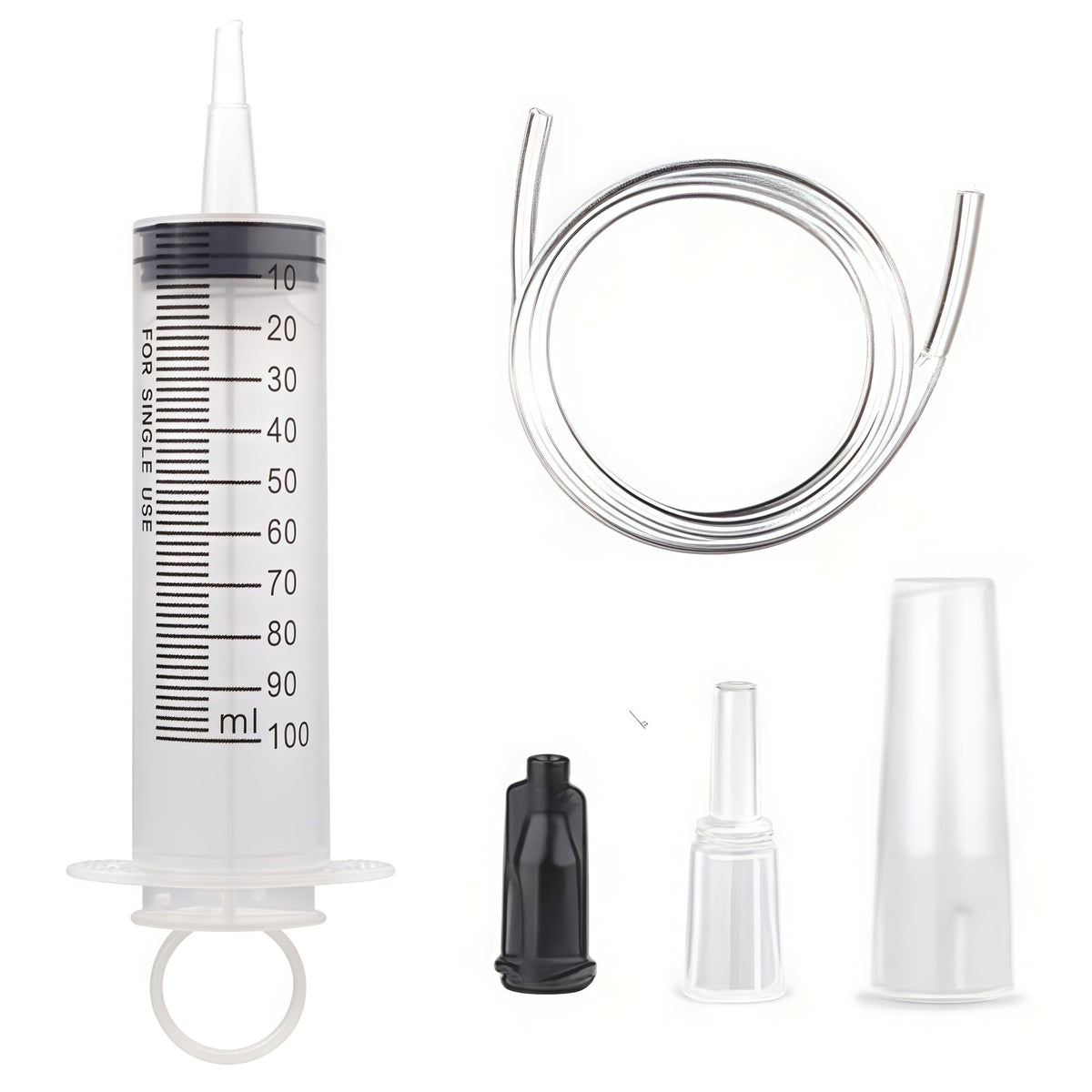 60/100/150ml large syringe with 100 cm of tubing, converter, cap set, garden injector, for liquid lipstick paint epoxy resin oil
