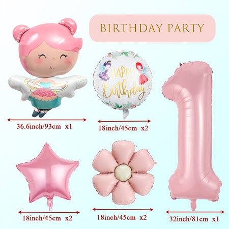 Cute Butterfly Fairy Theme Princess Birthday Foil Balloons Pink Wing Fairy Rainbow Balloons 4th Birthday Party Decorats