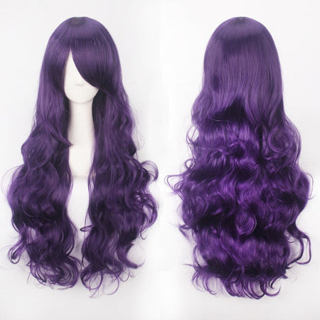 European and American style cos color anime wig, with foreign trade buckle net, universal, 80CM long, curly Synthetic fiber wig