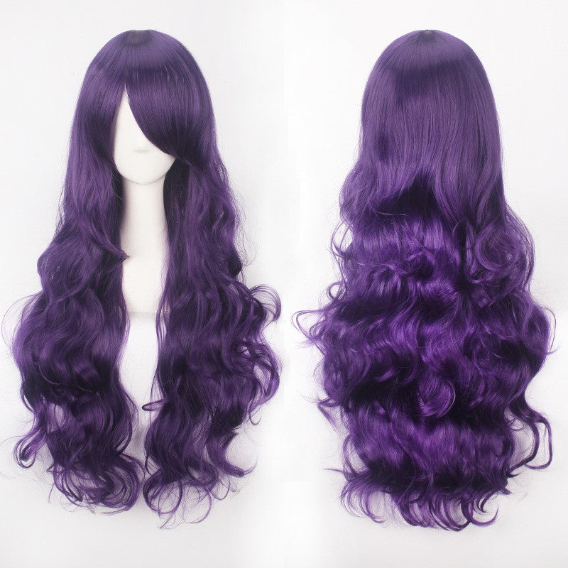European and American style cos color anime wig, with foreign trade buckle net, universal, 80CM long, curly Synthetic fiber wig