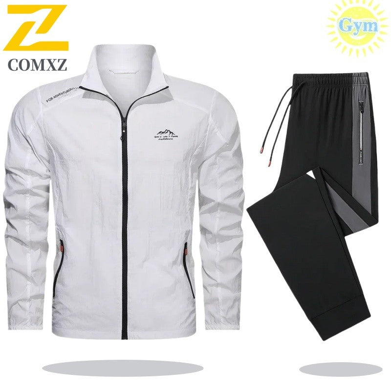 2025 Mens Sportswear Spring Summer Tracksuit 2 Piece Sets Sports Suit Sun Jacket + Pant Running Set Male Gym Exercise Clothing