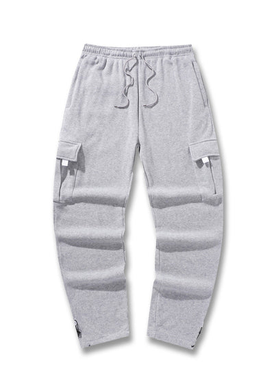 Mens Sweatpants Straight Fit Casual Pants Autumn Winter Men Running Jogger Sports Gym Trousers Solid Color Multi-pocket Pants