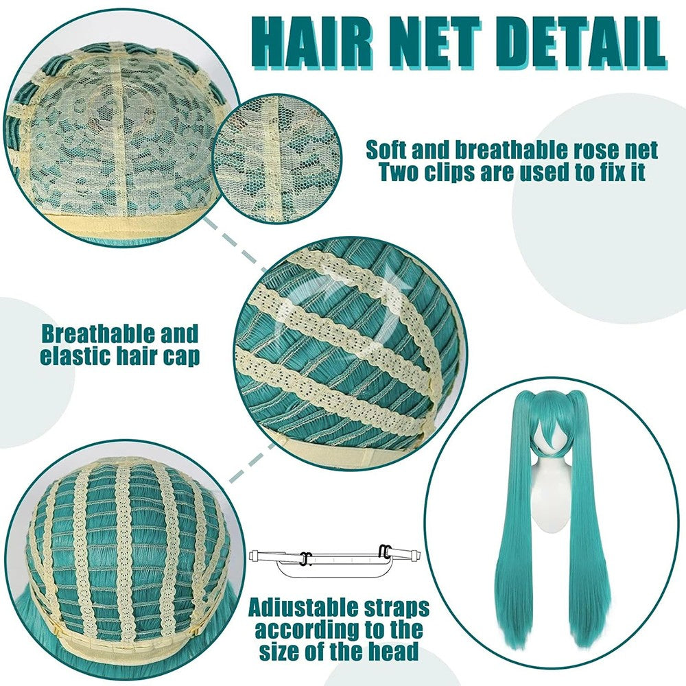 High-Quality Anime Miku Cosplay Synthetic Hair 46-Inch Detachable Double Ponytail Halloween Carnival Party Wig Heat-Resistant