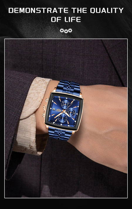 LIGE Top Brand Luxury Mens Watches Fashion Military Square Chronograph Quartz Wristwatches For Men Sports Waterproof Watch Men