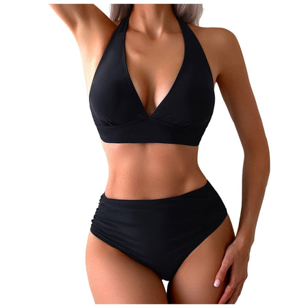 Summer Women White Black Bikini Set High Waist Straps Swimwear For Women Backless 2 Piece Swimsuit Bathing Suit Beach Outfit