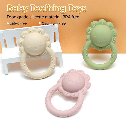 2025 bear teether  lion baby rattle with bell sunflower silicone teether 0-1 year toy musical baby toy baby teether