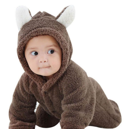 Winter Newborn Baby Plush Bodysuit Jumpsuit Cartoon Hoodies Boy Girl Romper Twins Clothes Korean version 0-12M