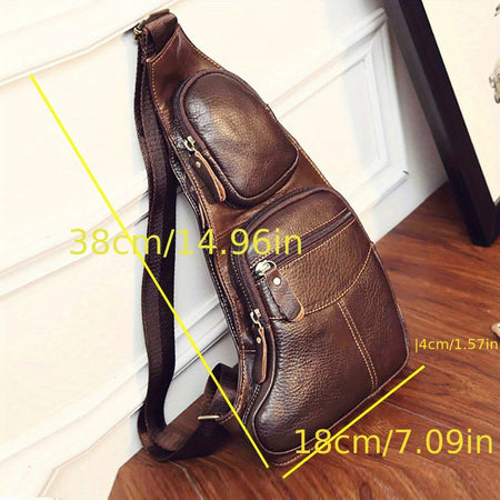 Retro leather crossbody bag, unisex backpack, single-shoulder crossbody bag, outdoor travel hiking camping tactical chest bag