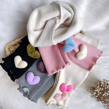 1-6Y Fleece Lined Leggings for Girls Winter Warm Bear Patch Elastic Pants Soft Kids Trousers Teenage Girls Clothing