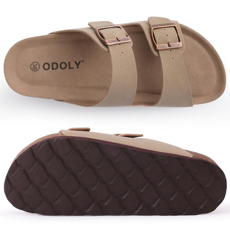 Shevalues Men Classic Leather Sandals Fashion Double Outdoor Beach Shoes Comfort Unisex Cork Footbed Slippers With Arch Support