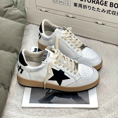 Casual Leather Pigskin Star Shoes Patchwork Color Rubbed Doing Old Flat College Style Women's White Shoes