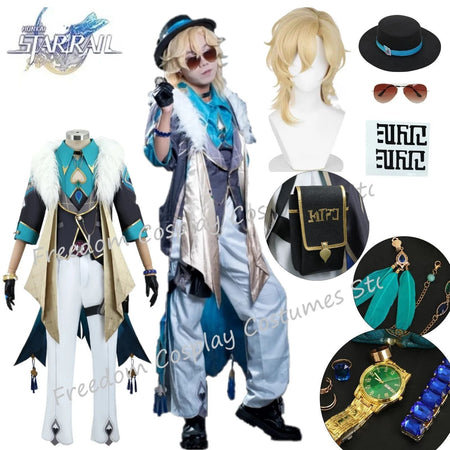 Aventurine Cosplay Costume Wig for Game Honkai: Star Rail Costume Handsome Fashion Combat Role Play Carnival Outfits with Hat
