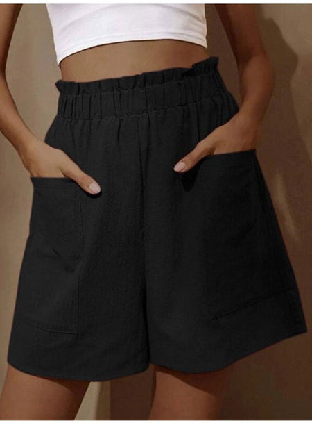Summer New Loose Large Size Casual Shorts Women's Solid High Waist Casual Pants Two Pockets Wide Leg Pants Female Shorts Sport