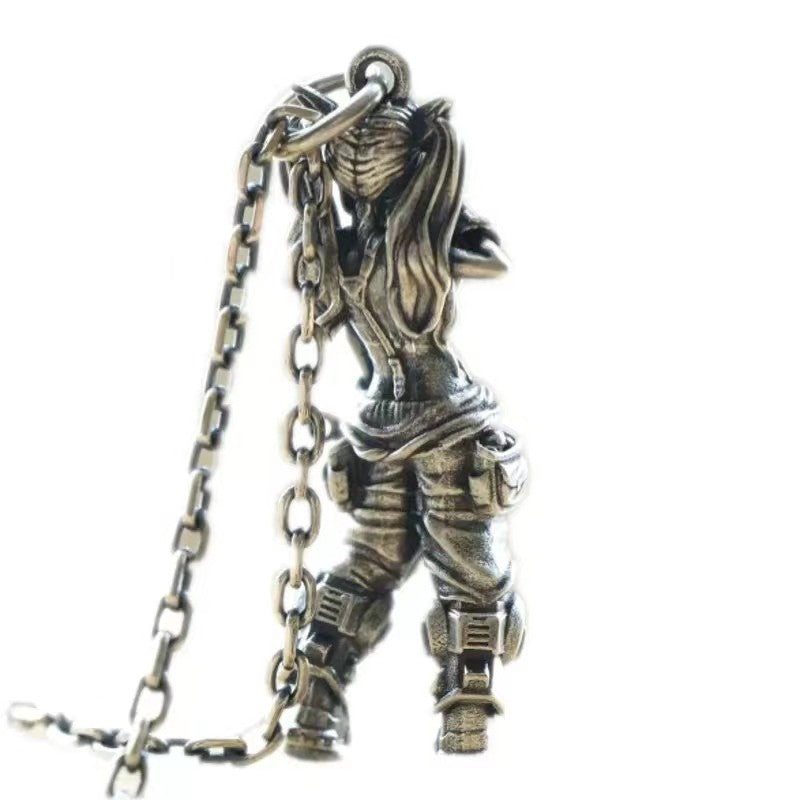 Silver-Plated Anime Mecha Beautiful Girl Girl Pendant Necklace Men and Women Hip-Hop Rock Punk Trendy Jewelry Gift