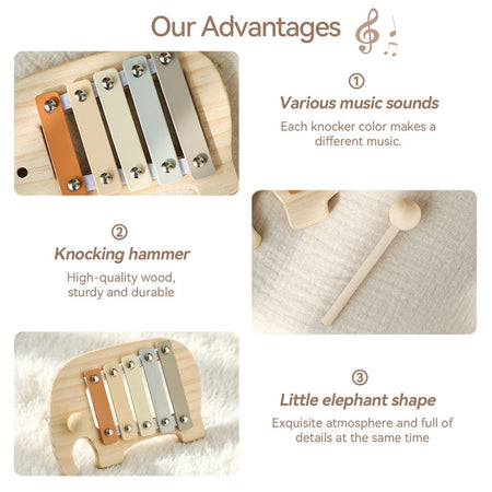 1pc Baby Wooden Rattle Wooden Elephant Xylophone Baby 0 3 Years Toys Make Sound Toys Music Rattle Wooden Kids Instruments Toys