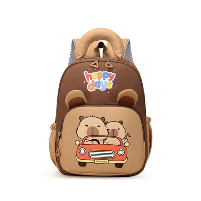 Kawaii Cartoon Capybara Backpack Nylon Lightweight Capybara School Bag Large Capacity Multi-pocket Kindergarten Backpack