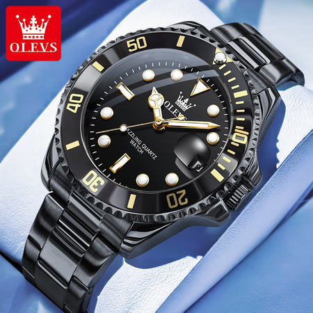 OLEVS Men's Watches Trend Luxury Fine Steel Strap Big Date Original Brand Quartz Wristwatch for Man Waterproof Luminous 5885 New