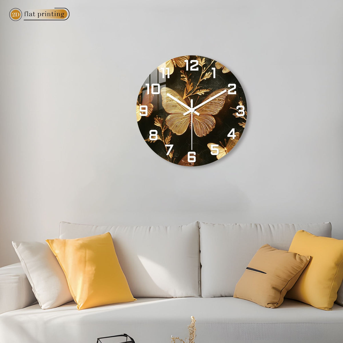 Golden Butterfly Elegance Wall Clock, Luxe Marble Background Decor, Glamorous Home or Office Timekeeper