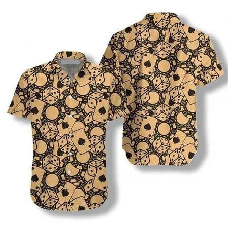 Casino Poker Dice Pattern Beach Shirt For Men Money 3D Printed Hawaiian Shirts Holiday Short Sleeve Lapel Top Loose Women Blouse