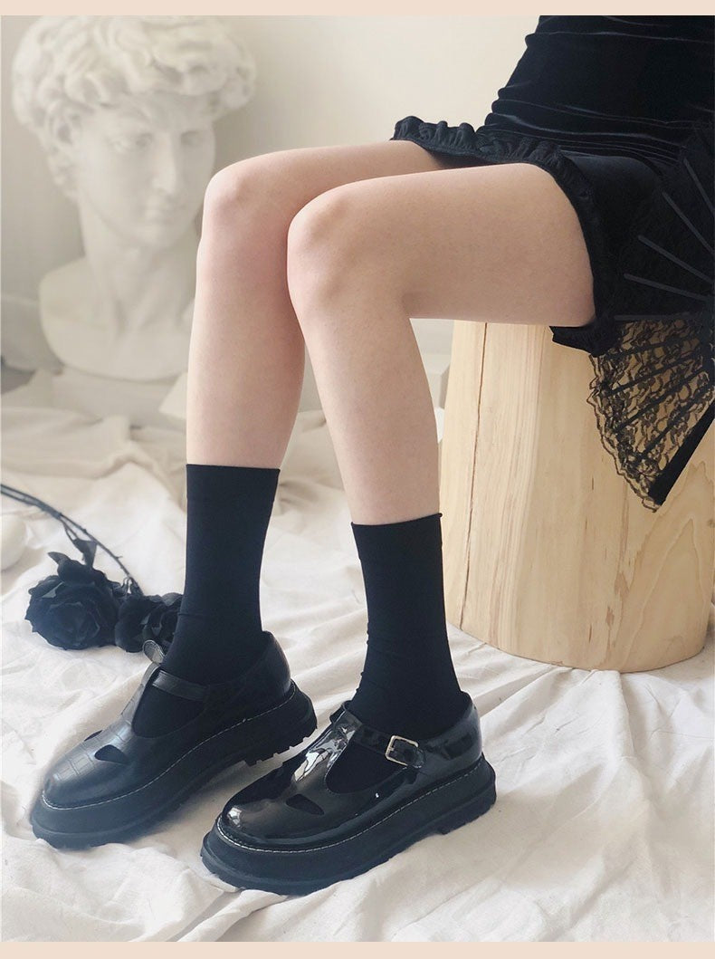 JK Women Black White Knee High Lolita Socks Lady Girls Over Knee Cute Long Sock Thin Breathable Solid Color Stockings For Women