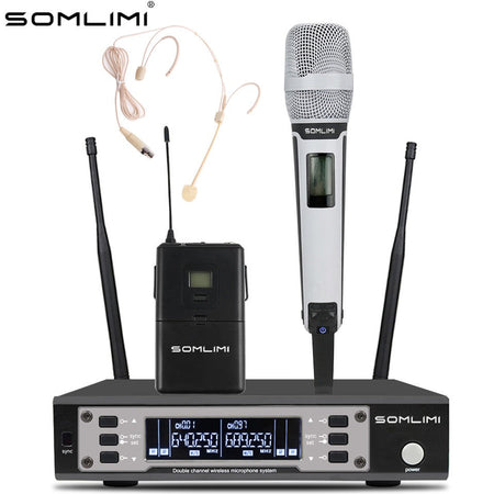 SOMLIMI EW135G4 UHF Dual Channels Profession Wireless Microphone System Stage Performance Dynamic Long Distance Metal Handheld
