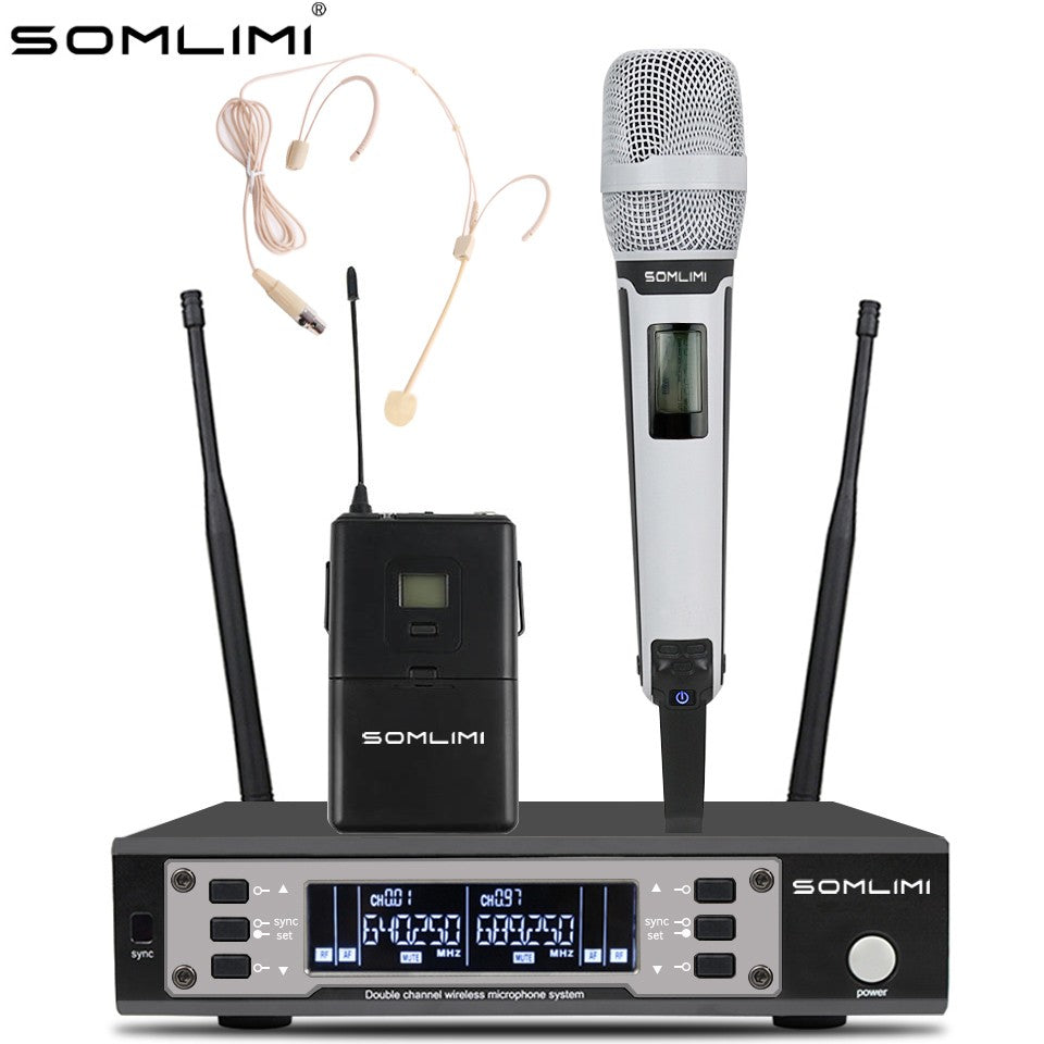 SOMLIMI EW135G4 UHF Dual Channels Profession Wireless Microphone System Stage Performance Dynamic Long Distance Metal Handheld