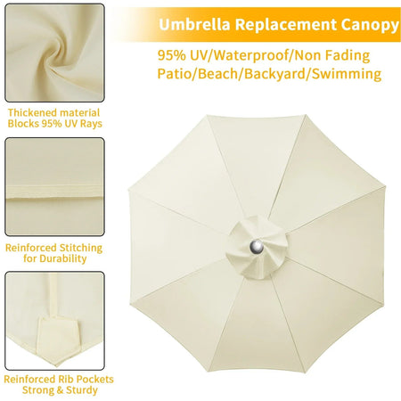 Parasol Replaceable Parasol Top Cloth Garden Patio Canopy Umbrella Cover Waterproof Sunshade 2/2.5/2.7/3m For 6 Ribs/8 Ribs