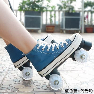 Adult and Children's Double-row Roller Skates Shoes , Breathable and Wear-resistant, Ice Rink , Four-wheel Skating Sneakers