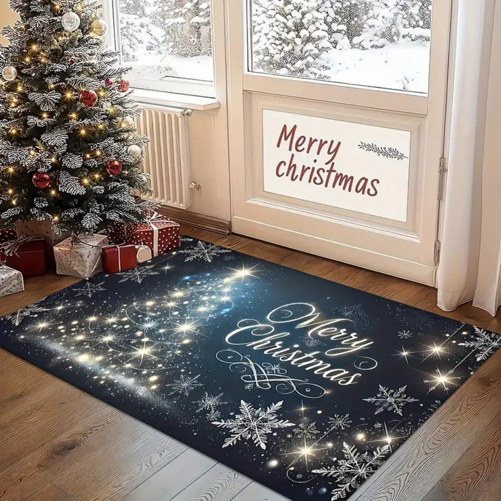 Merry Christmas Blue Star Snowflake Welcome Mat Bathroom Living Room Bedroom Kitchen Office Holiday Christmas Decoration Carpet
