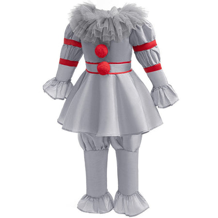 Kids Scary Joker Pennywise Cosplay Costume Horror Ghost Movie It Puff Sleeve Tulle Collar Top With Pants For Halloween Carnival