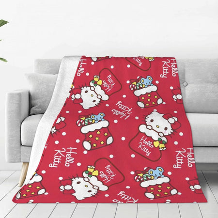 Christmas Hello Kitty Blankets Quality Warm Throw Blanket Winter Travel Office Couch Bed Graphic Bedspread