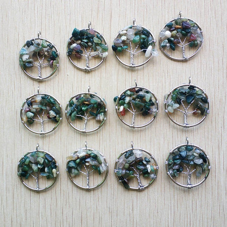Natural Amethysts Roses Quartz Stone Handmade Wire Wrapped Tree of Life Pendants 30mm for Jewelry Marking Wholesale 12pcs/lot