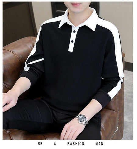 Contrast Patchwork Plus Size Korean Hoodies Sweatshirts Men Clothes Spring Autumn Polo Neck Long Sleeve Casual Top Fashion Trend