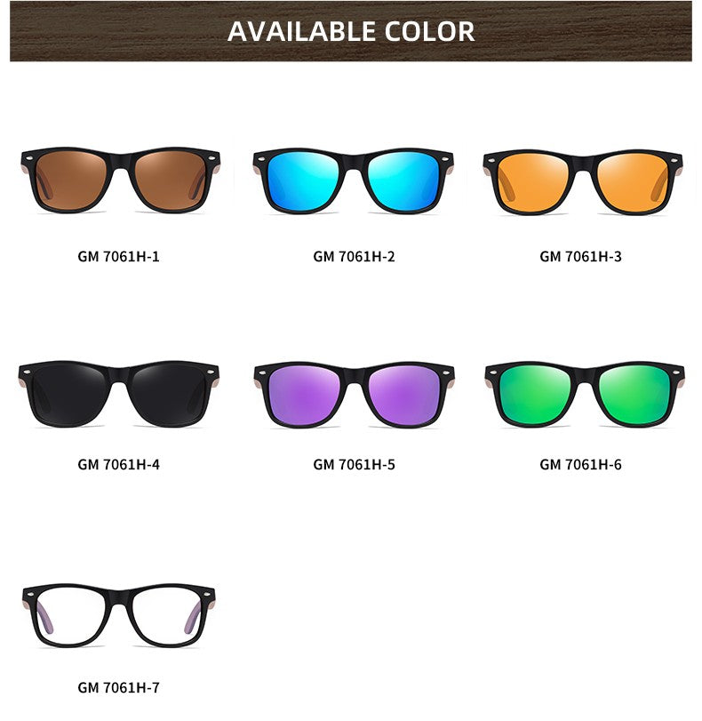GM Environment-Friendly Retro Walnut Wood Sunglasses UV400 Polarized Bamboo Sunglasses Men's Fashion Trendy Anti Blue Lens 7061h
