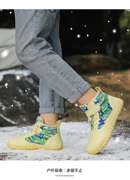 2025 Kids Barefoot Snow Boots Wide Toe Winter Insulated Waterproof Fur Lined Shoes for Boys Girls Cold Weather Outdoor Sneakers